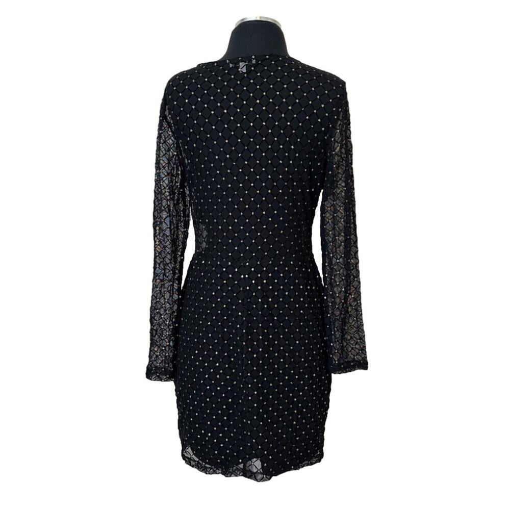 A.U.W. Black Sheer Long Sleeve Mesh Glitter Velvet Dress Fairy Whimsigoth Sz XL - Picture 3 of 15
